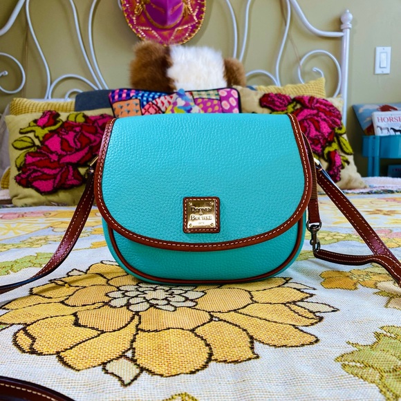 Dooney and Bourke Leather Grain Crossbody Saddle Bag in Turquoise Blue - Picture 6 of 15